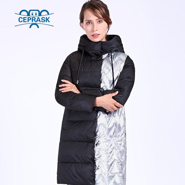 

leather ceprask 2022 new metallc thick parka outerwear long bio fluff hooded women winter coat european style warm stylish winter jacket, Black