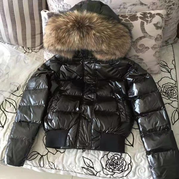 

parkas new slim fashion big fur collar jacket women's down jacket, Black