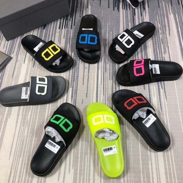 

aaa designer slides mens slippers sandals bag bloom flowers printing leather pool white smooth rubber slides fashion luxury summer, Black