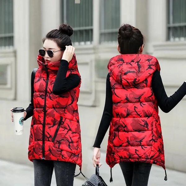 

vests 5xl women vest overcoat 2022 new autumn winter thick cotton coats warm print clothing sleeveless waistcoat female hooded jacket, Black;white