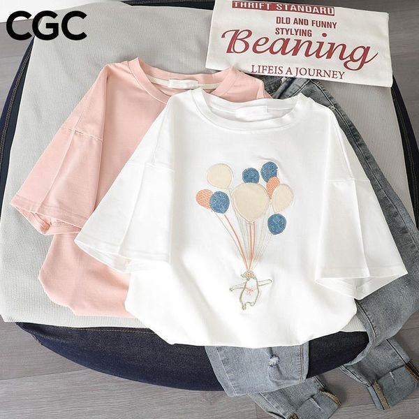 

t-shirt cotton women tshirts crop summer embroidery printing korean tees harajuku simple solid oversized tshirt women's top, White