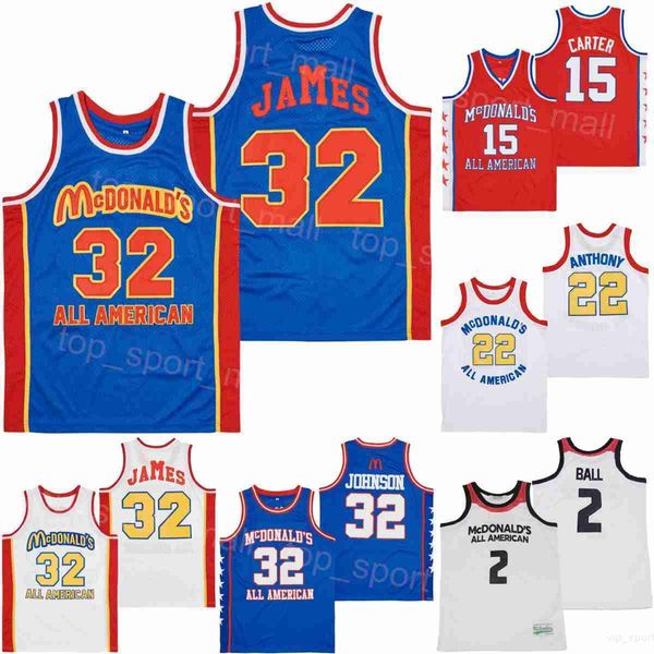 

movie all american mcdonalds jerseys basketball lebron james 32 lonzo ball 2 carmelo anthony 22 magic johnson vince carter 15 blue white ora, Black