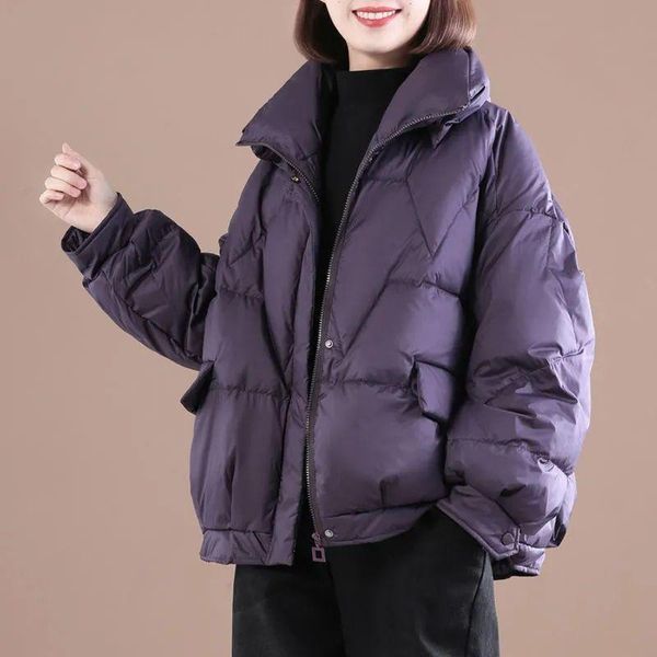 

leather 2022 new winter short women's cotton padded clothes stand collar loose keep warm coat commute elegantly parkas women's clo, Black