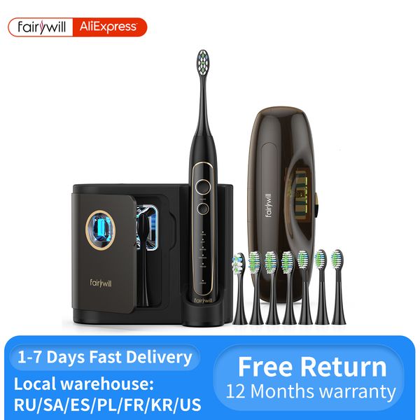 

toothbrush fairywill electric ultra sonic power whitening with 5 modes wireless charging smart timer 8 brush heads 230421