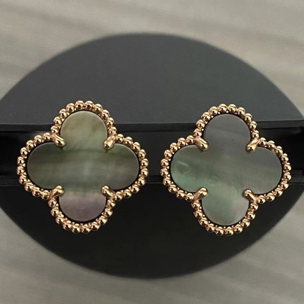 

designer clover studs earring vintage four leaf charm stud earrings back mother-of-pearl stainless steel gold agate women wedding jewelry gi, Golden;silver