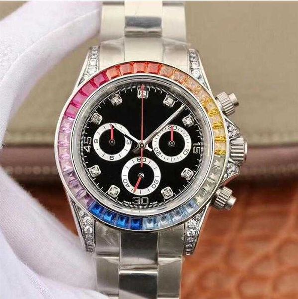 

dropshipping 40mm men's watch automatic mechanical movement watches rubber/steel rainbow diamond bezel sapphire waterproof wristwatches, Slivery;golden
