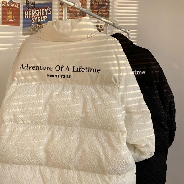 

leather chic design streetwear solid puffer parkas jacket women winter korean fashion outwear loose y2k casual bread padded jacket coat, Black