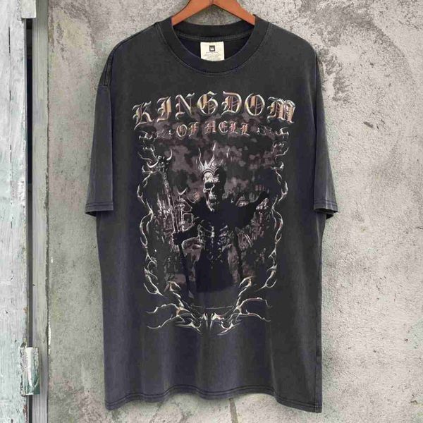 

men's t-shirts saint michael cho hell king american high street distressed vintage short sleeve t-shirt esef, White;black