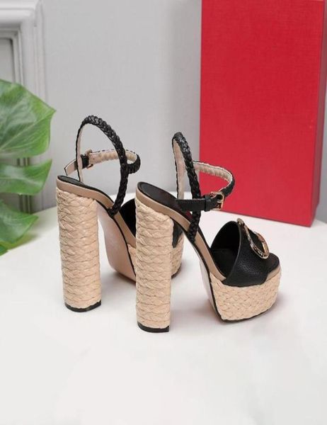 

espadrilles platform sandals luxury designers leather braided ankle straps chunky heels holiday style summer heeled shoes open toe7907501, Black