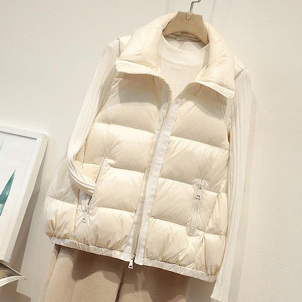 

vests winter women casual windproof female white duck down vest coats down vest women short shiny lightweight sleeveless down jacket, Black;white