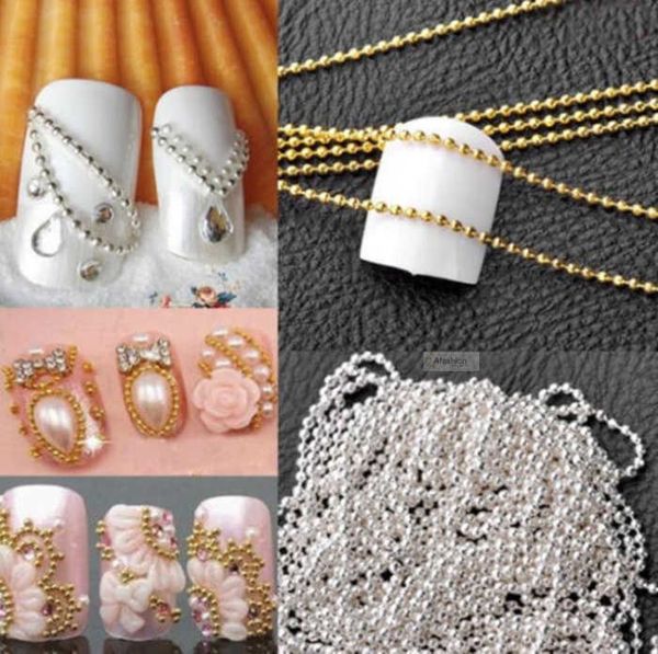 

nail art decorations 100cm nail art metal chain gold silver bead micro nail line acrylic tips diy decoration glitter striping ball j230419, Silver;gold