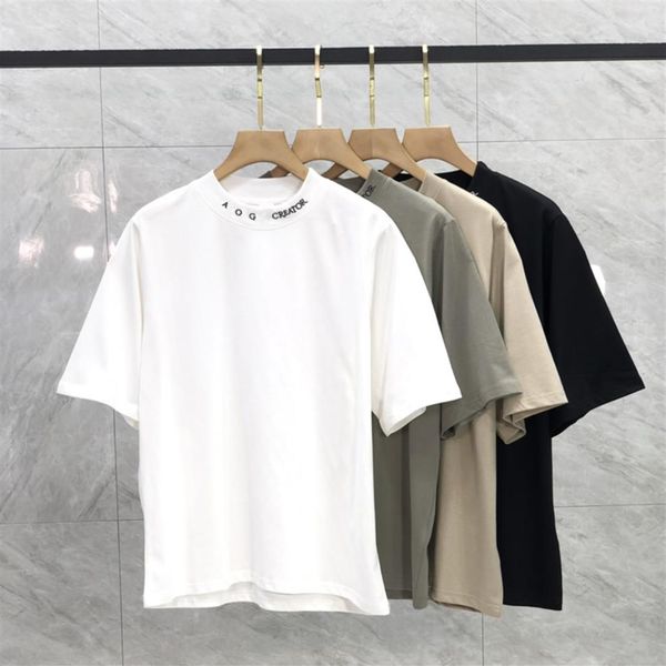 

22fw usa neck embroidery logo tee t shirt high street summer men women skateboard casual streetwear cotton tshirt333a, Black;brown