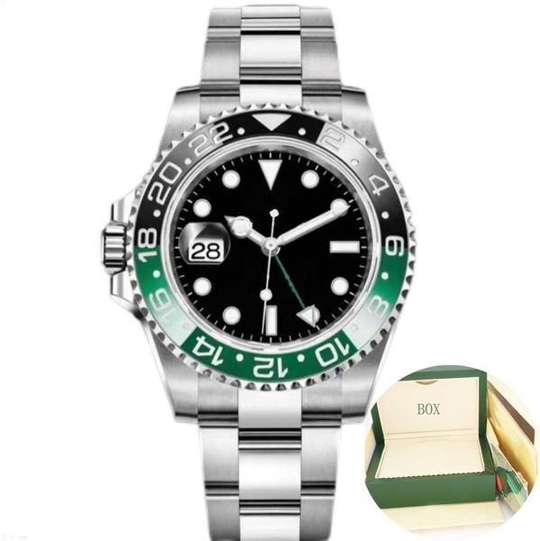 

mens watch 40mm automatic mechanical movement watches full stainless steel sliding clasp blue black ceramic sapphire wristwatches super lumi, Slivery;golden