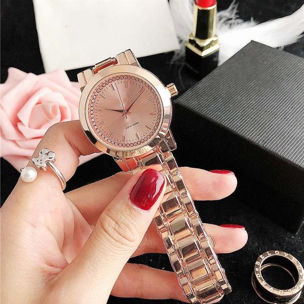 

fashion brand women girls crystal style dial metal steel band quartz wrist watch co12241n, Slivery;brown