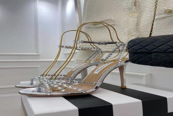 

new season aquazzura shoes tequila sandals 105 sparkling party italy clear pvc crystals stiletto heel wedding bride5405837, Black