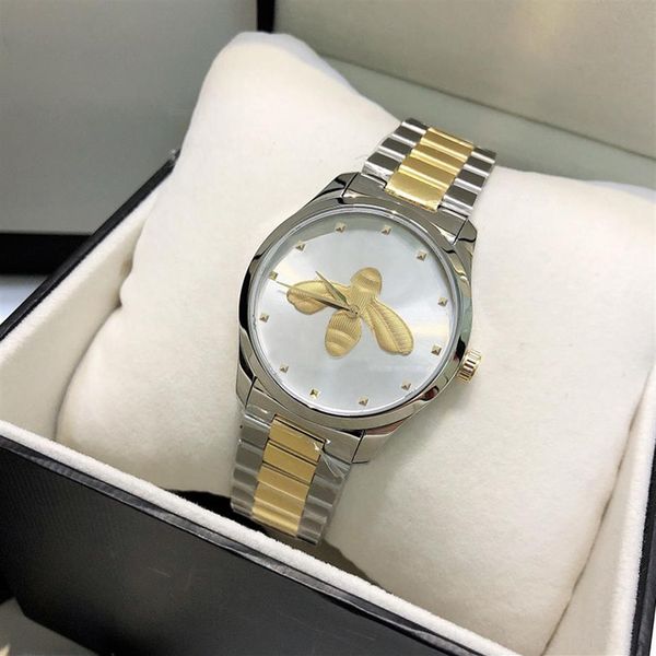 

ultra thin women luxury watch 28mm stainless steel silver case quartz movement fashion classic bee patterns watches woman designer198o, Slivery;golden
