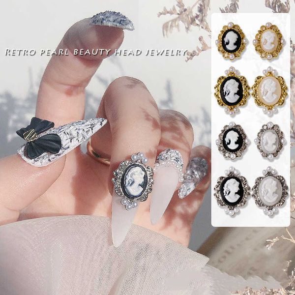 

nail art decorations 10 pcs retro beauty head nail art decoration cat eye gemstone rhinestone pearl matching alloy gold silver nail art acce, Silver;gold
