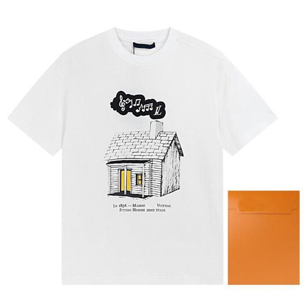 

2023ss spring and summer trend fashion short-sleeved t-shirt jacquard loose casual women's men's black whit299a, Black;brown