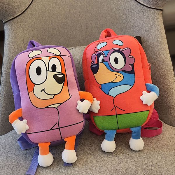 

kawaii big eye blue dog plush backpack girl cute soft accessories zipper bag girls birthday gift