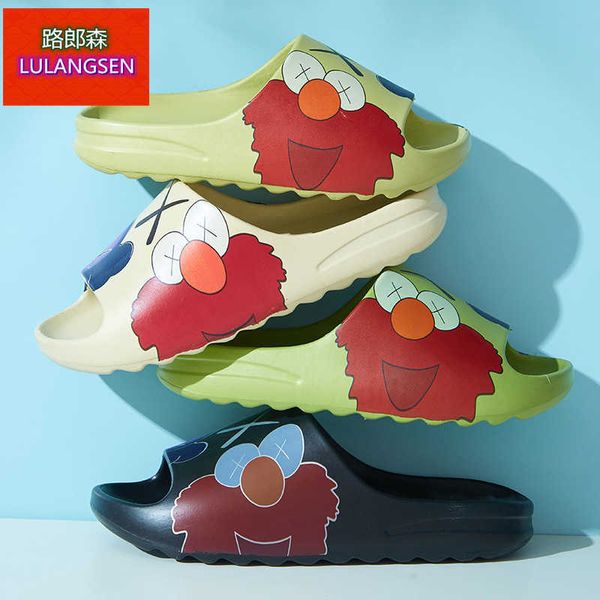 

slippers lulangsen's new summer sesame street net red coconut thick base excrement feeling bathroom slippers special pattern watermark, Black