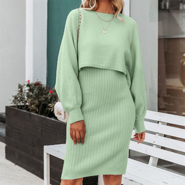 

two piece dress autumn winter knit two piece set for women matching sets long sleeves sweaters two piece dress knitted suit korean outfit 23, White