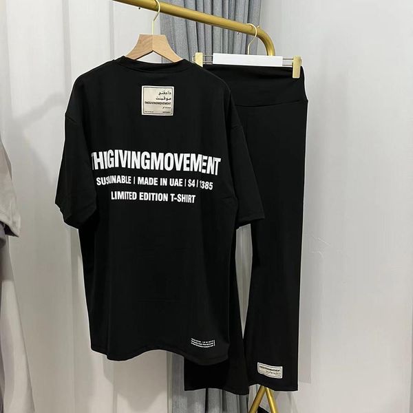 

pants tgm activewear suits flared leggings yoga pants + letter print tshirt women casual streetwear women's two piece sets, White