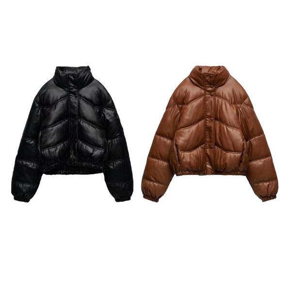 

leather counter quality autumn and winter new fashion imitation leather feel warm loose casual pocket decoration short jacket, Black