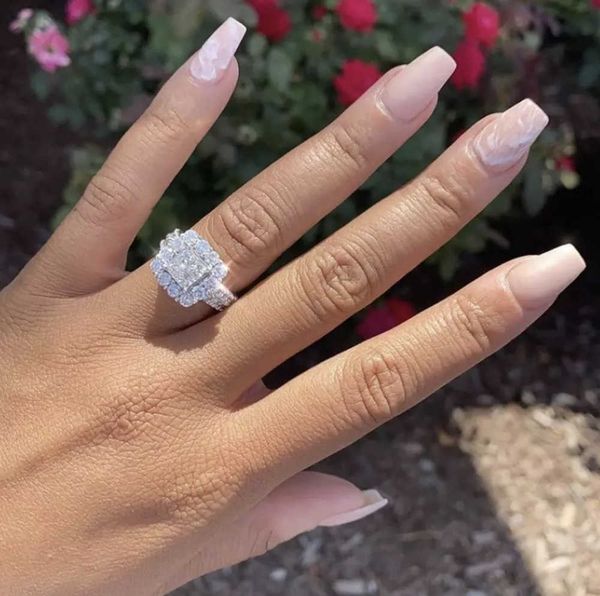 

wedding rings vintage court ring 925 sterling silver square diamond cz promise engagement band for women bridal jewelry with box 23ess, Slivery;golden