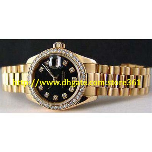 

store361 new arrive ladies 18kt gold diamond president black diamond dial -179138328o, Slivery;brown