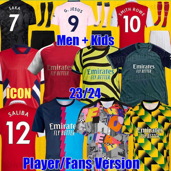 

23 24 new season icon joint love pink soccer jersey smith g.jesus saka fans player version gunner tee 2023 2024 football t-shirts men kids, Black