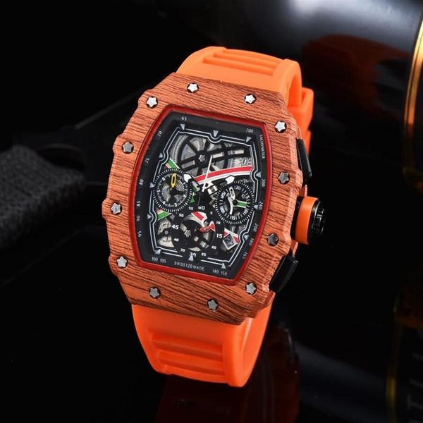 

mens wristwatches automatic watches full functional calendar 43mm waterproof silicone man watch307p, Slivery;brown