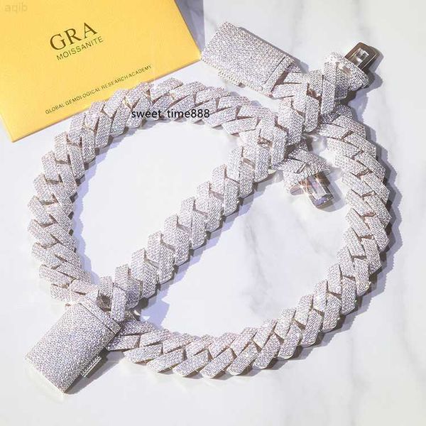 

popular heavy cuban chain 4 rows 20mm width s925 silver moissanite diamond chain rapper hip hop necklace cuban link chain