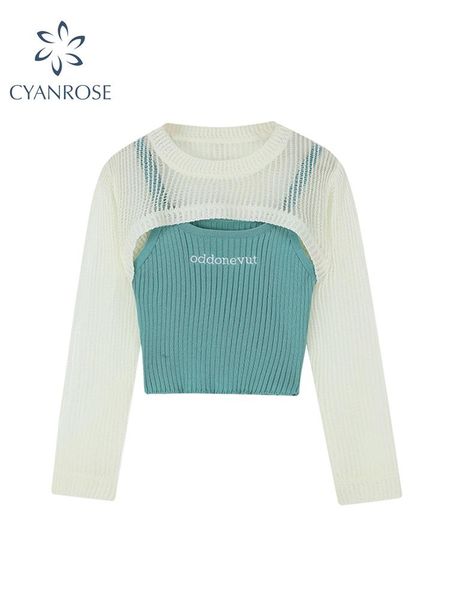 

t-shirt strap camisole shawl 2 pieces sets women party club supershort mesh pullover+trendy bodycon camis egirl slim outfits, White