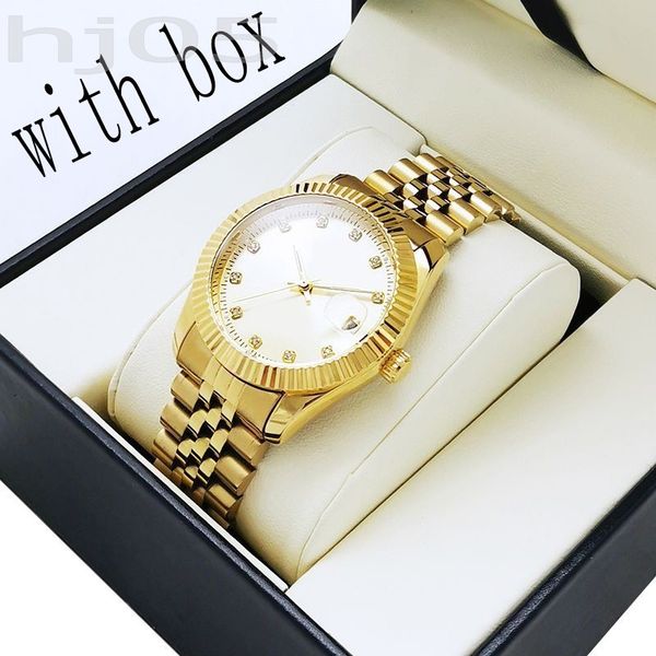 

automatic quartz watch dial with diamond wristwatch datejust stainless steel strap plated gold color reloj 36 41mm couple style ice out watc, Slivery;brown