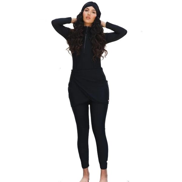 

swim wear long sleeve solid black muslim swimwear womens swimsuit 230420