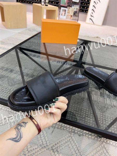 

2023 leather ceiling slide slippers designer flat mens summer sandals fashion luxury leisure resort beach, Black