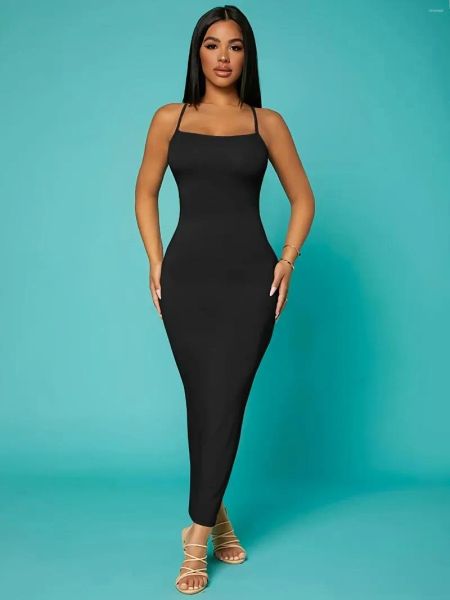 

casual dresses women's skinny sleeveless dress stretchy solid backless mini strap clothing, Black;gray