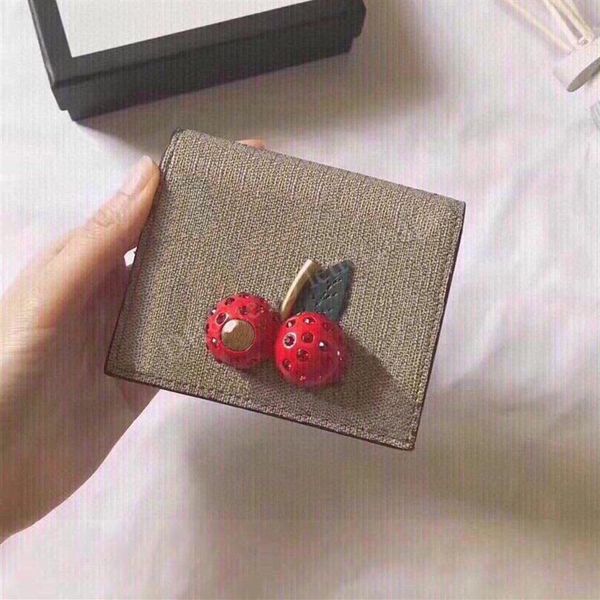 

wallets designer handbag short purse tote clutch hasp luxurys women double letters dot card holder pocket cherry interior zipper p2061, Red;black