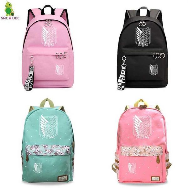

attack on titan black bagpacks floral printing backpacks travel backpack anime school bag for teenage girls lapmochilas y0336g