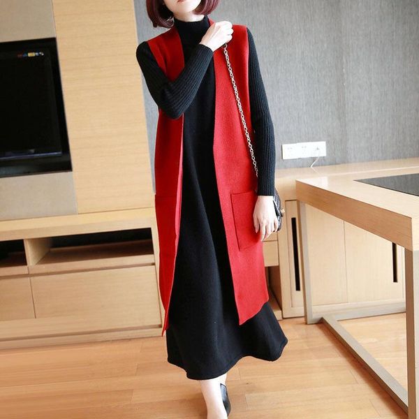 

vests long slim cardigan woolen cloth vest sleeveless waistcoat, Black;white