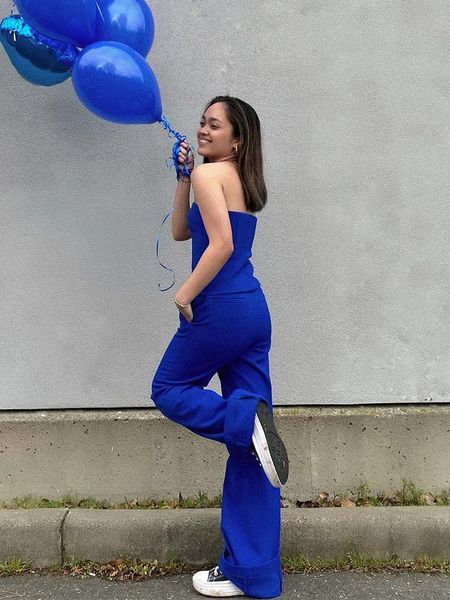 

pants ladies 2022 fashion double breasted blazer jacket vintage long sleeve pocket ladies coat chic tank + pants + pants set, White