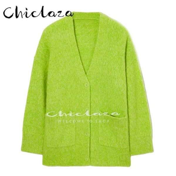 

sweaters chiclaza 2022 women fashion casual singlebreasted knit sweater coat female solid color allmatch loose cardigan outwear, White;black