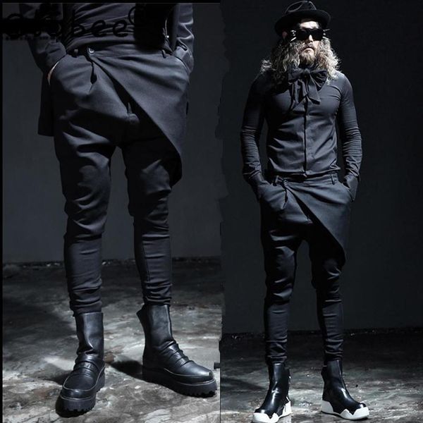 

pants new men's pant male fashion casual skirt pant trousers men stage show punk slim fit boots black pant men autumn clothing a28