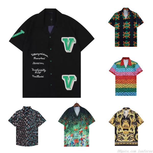 

designer blouse men's shirts camisas de hombre fashion geometric letter print casual shirt men short sleeve turn down collar business d, White;black