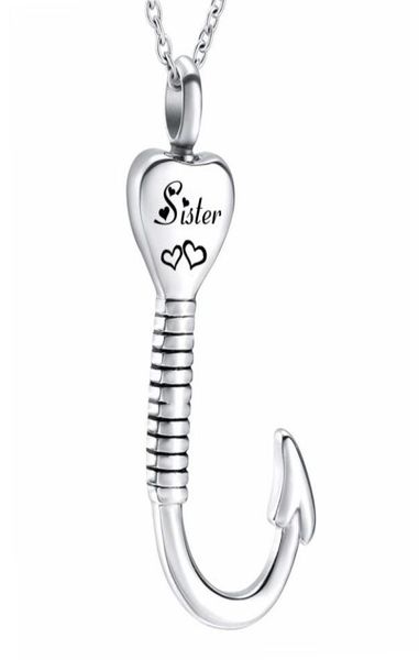 

fashion custom name fish hook cremation urn ash holder pendant heart necklace for men women memorial keepsake jewelry3281312, Silver