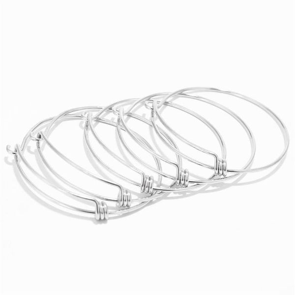 

bangle 2pcs stainless steel adjustable wire charm bracelet 58 63mm for diy jewelry bracelets making findings289v, Black