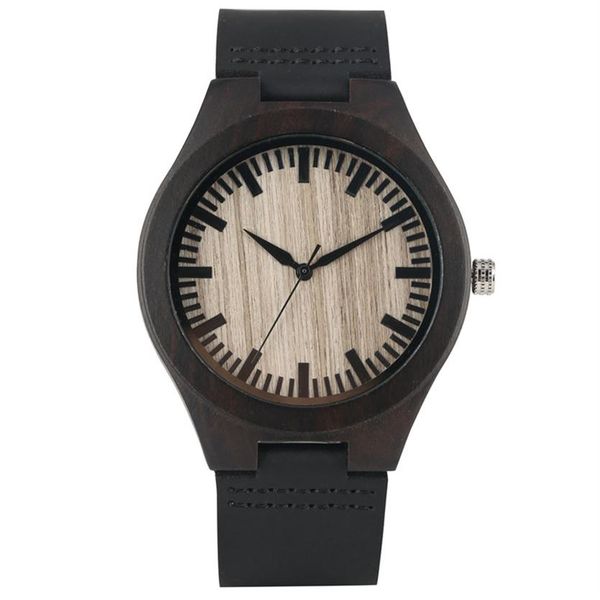 

casual full black bamboo watch men's sandalwood wrist watches bamboo analog quartz wristwatch leather strap band bracelet clo2457, Slivery;brown
