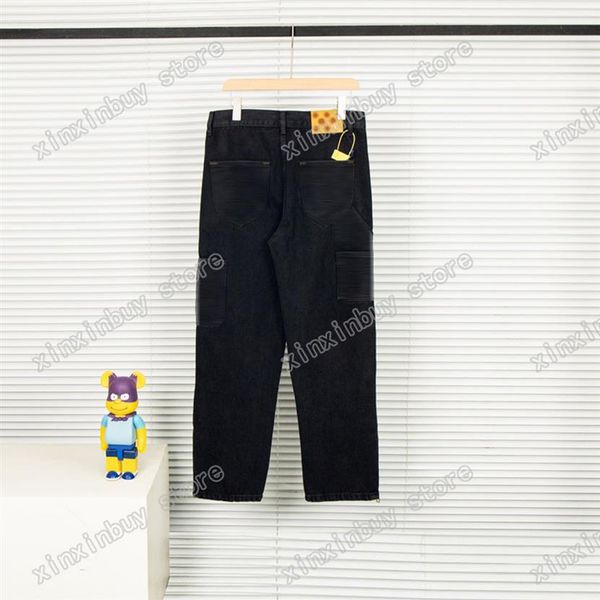 

xinxinbuy men designer coat denim sets panelled pocket emboss letters jacquard webbing jogging paris cotton women black blue m-2xl241a, Black;brown