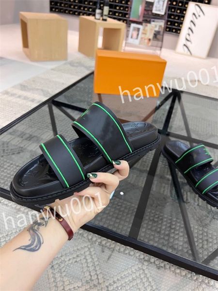 

new leather ceiling slide slippers designer flat men summer sandals fashion luxury leisure resort beach, Black