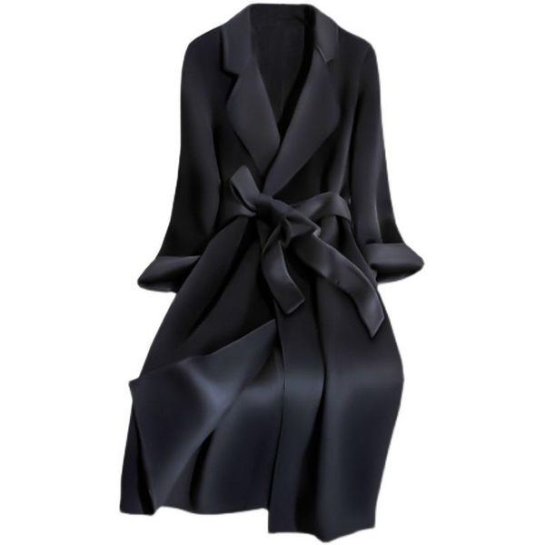 

fur highquality doublesided cashmere coats 2022 women highend slim woolen coat new autumn winter female woolen trench coat f132, Black